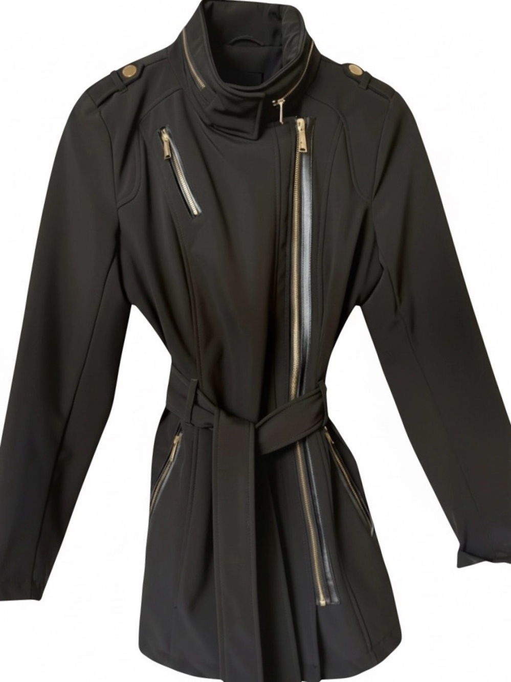 Michael Kors Black Belted Trench Coat with Gold Zippers Size Small🖤